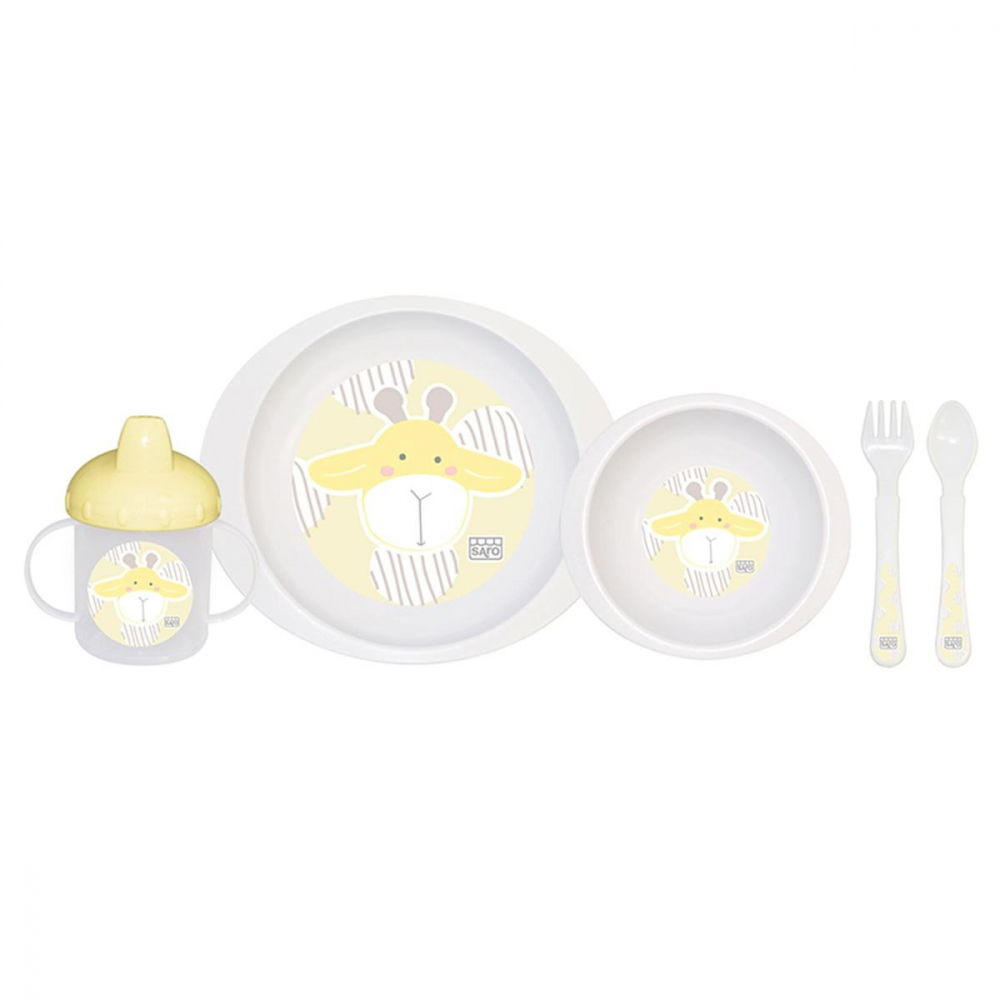 Set complet de masa cu 5 piese Giraffe Party mustard - 1 | YEO