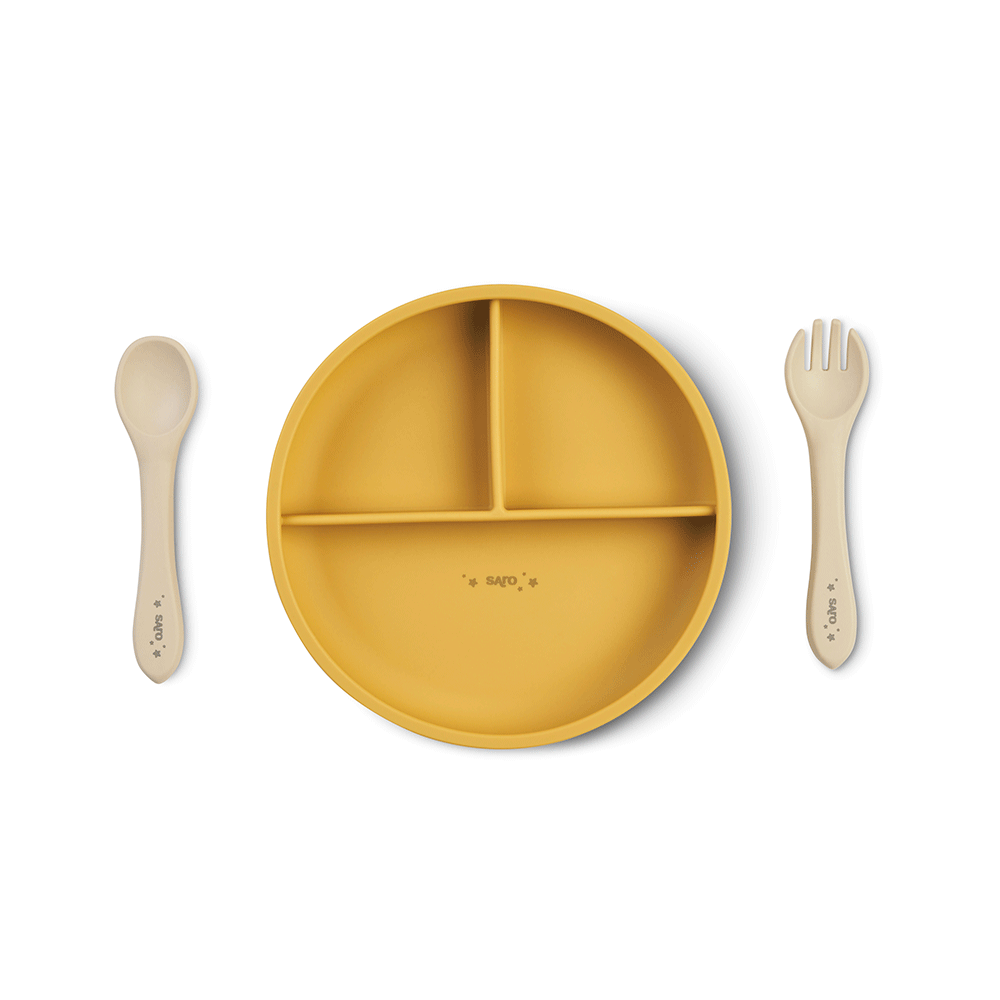 Set diversificare cu 4 piese din silicon Food Fun mustard