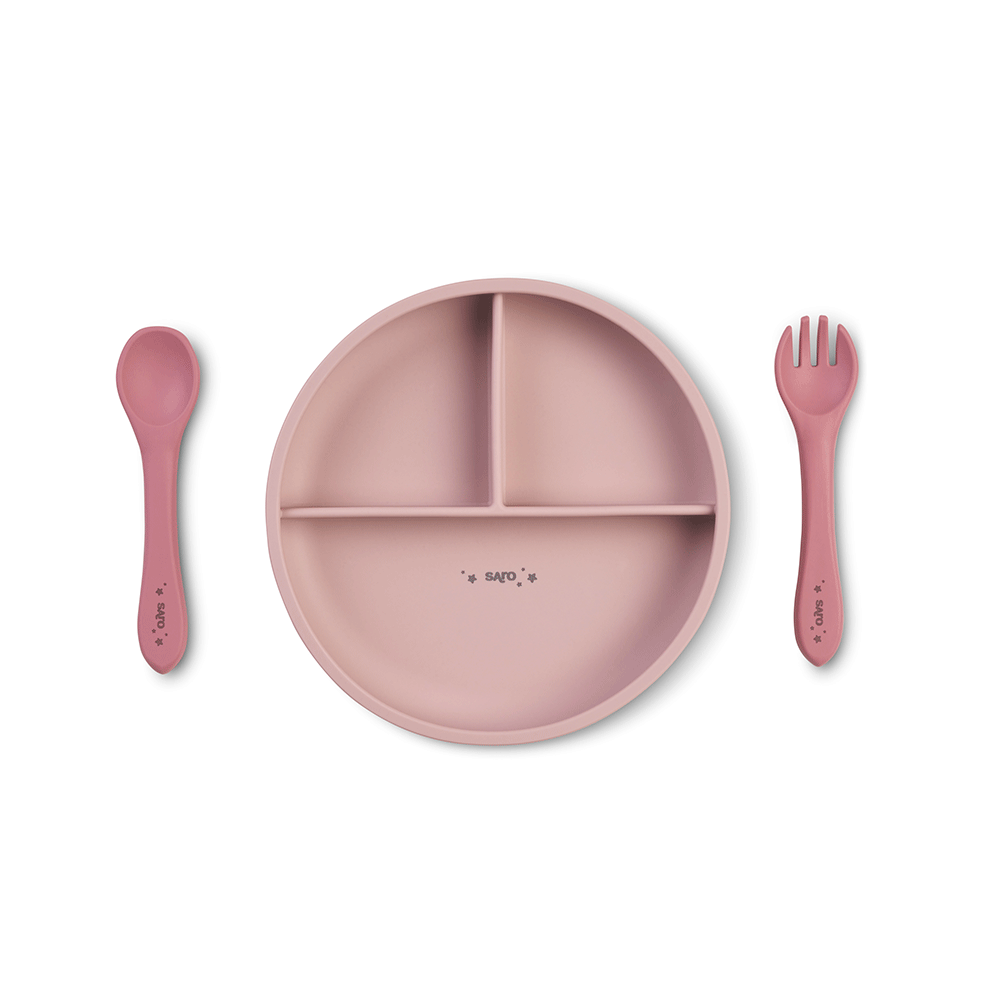 Set diversificare cu 4 piese din silicon Food Fun pink