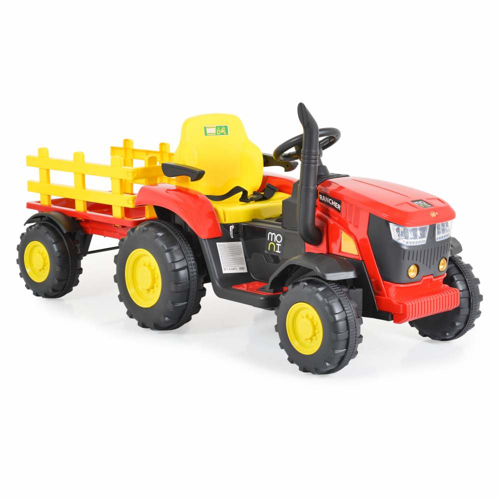 Tractor electric cu remorca si telecomanda Moni Rancher Red