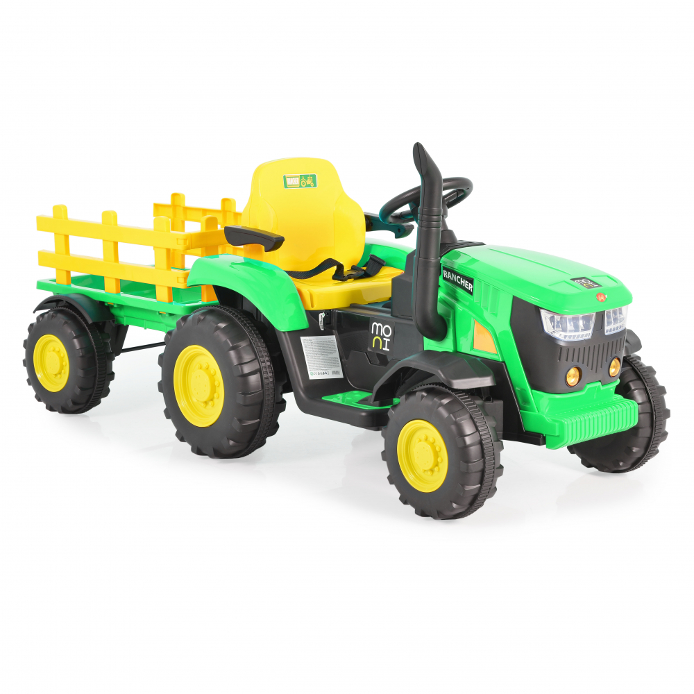 Tractor electric 70W cu remorca si telecomanda Moni Rancher green - 4