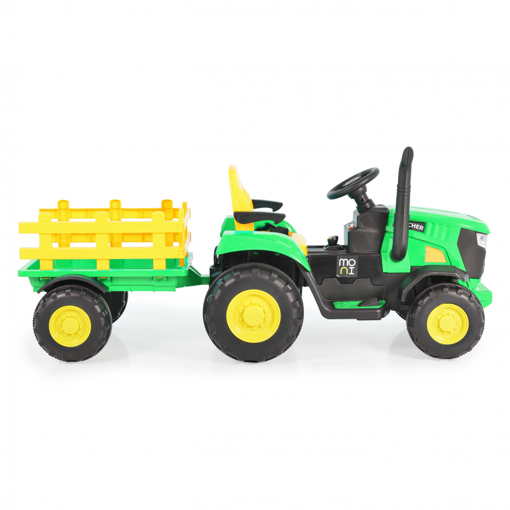 Tractor electric 70W cu remorca si telecomanda Moni Rancher green