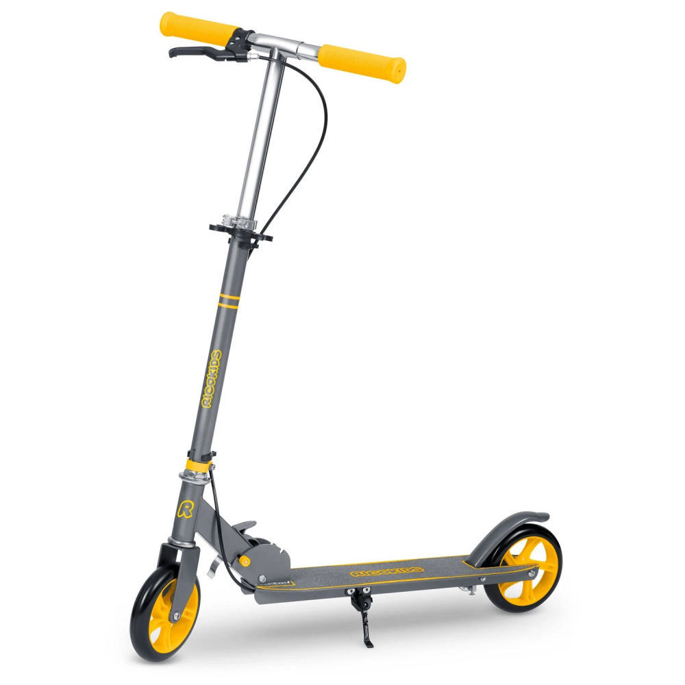 Trotineta pentru copii Ricokids Kodi GriGalben pliabila, inaltime ghidon reglabila, platforma antiderapanta, roti din PU rezistente, rulmenti ABEC-7, 2 frane de mana si picior, manere ergonomice pliabile si cric - 9