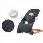 Balansoar pentru bebelusi 2in1 de la nastere si pana la 9kg,pliabil,cu ham de siguranta,spatar reglabil,husa detasabila si jucarii Nukido Baby Bouncer Antracit