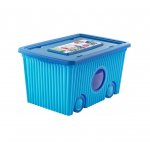 Cutie cu capac din plastic pentru depozitare jucarii cu roti Blue 40L