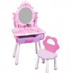 Masuta de toaleta Nicekids din lemn cu scaunel si accesorii Pink