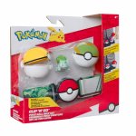 Set figurina si centura Pokemon Clip n Go Bulbasaur with Level Ball Nest Ball and Bulbasaur Themed Belt W16