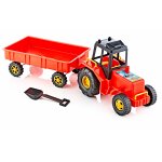 Tractor mare de jucarie cu remorca 19x64x23 cm Complet Red