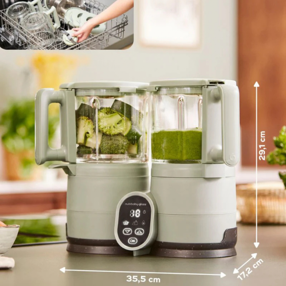 Robot multifunctional Nutribaby Glass 4 in 1 din sticla si otel inoxidabil Celadon Green Babymoov - 1 | YEO