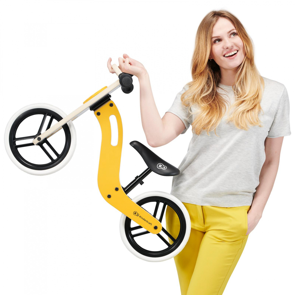 Bicicleta de echilibru din lemn Kinderkraft Uniq Pink cu scaun moale reglabil, roti din spuma EVA, maner pentru transport, pana la 35 kg - 1 | YEO