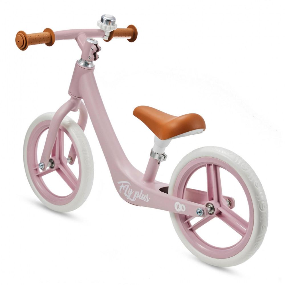 Bicicleta fara pedale Kinderkraft Fly Plus Powder Pink cu scaun reglabil pe inaltime, cadru usor din magneziu, roti din spuma Eva, sarcina maxima 35 kg