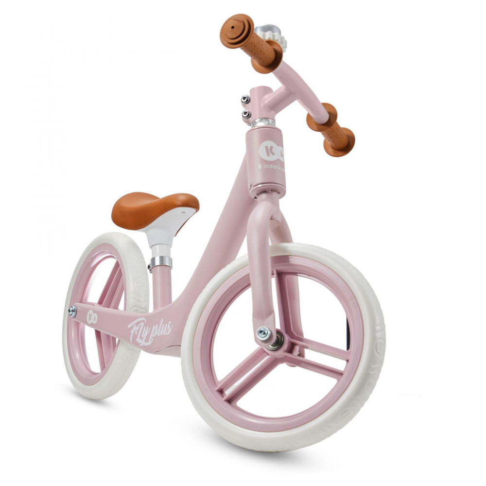 Bicicleta fara pedale Kinderkraft Fly Plus Powder Pink cu scaun reglabil pe inaltime, cadru usor din magneziu, roti din spuma Eva, sarcina maxima 35 kg