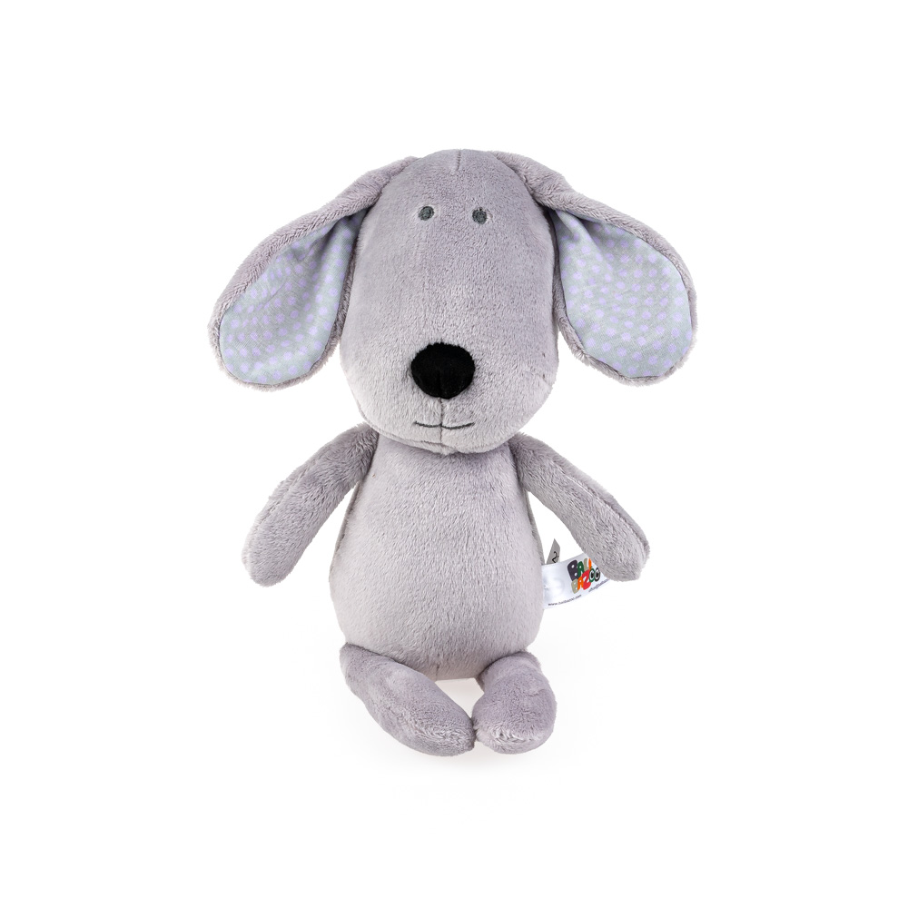 Jucarie atasament pentru bebelusi Bali Bazoo Catelus moale din plus 28cm Doggy Grey,destinat inca de la nastere