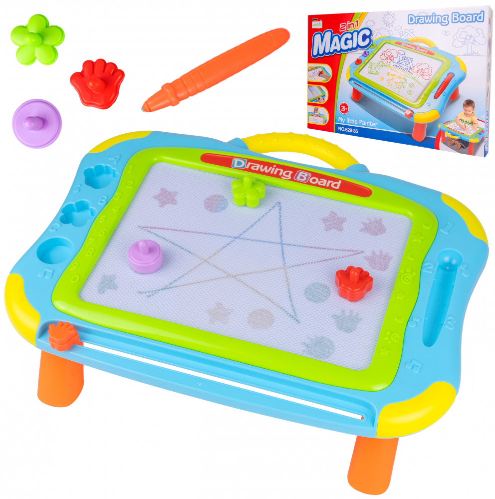 Masuta cu tabla magnetica 2in1 pentru desenat cu 3 stampile Magic