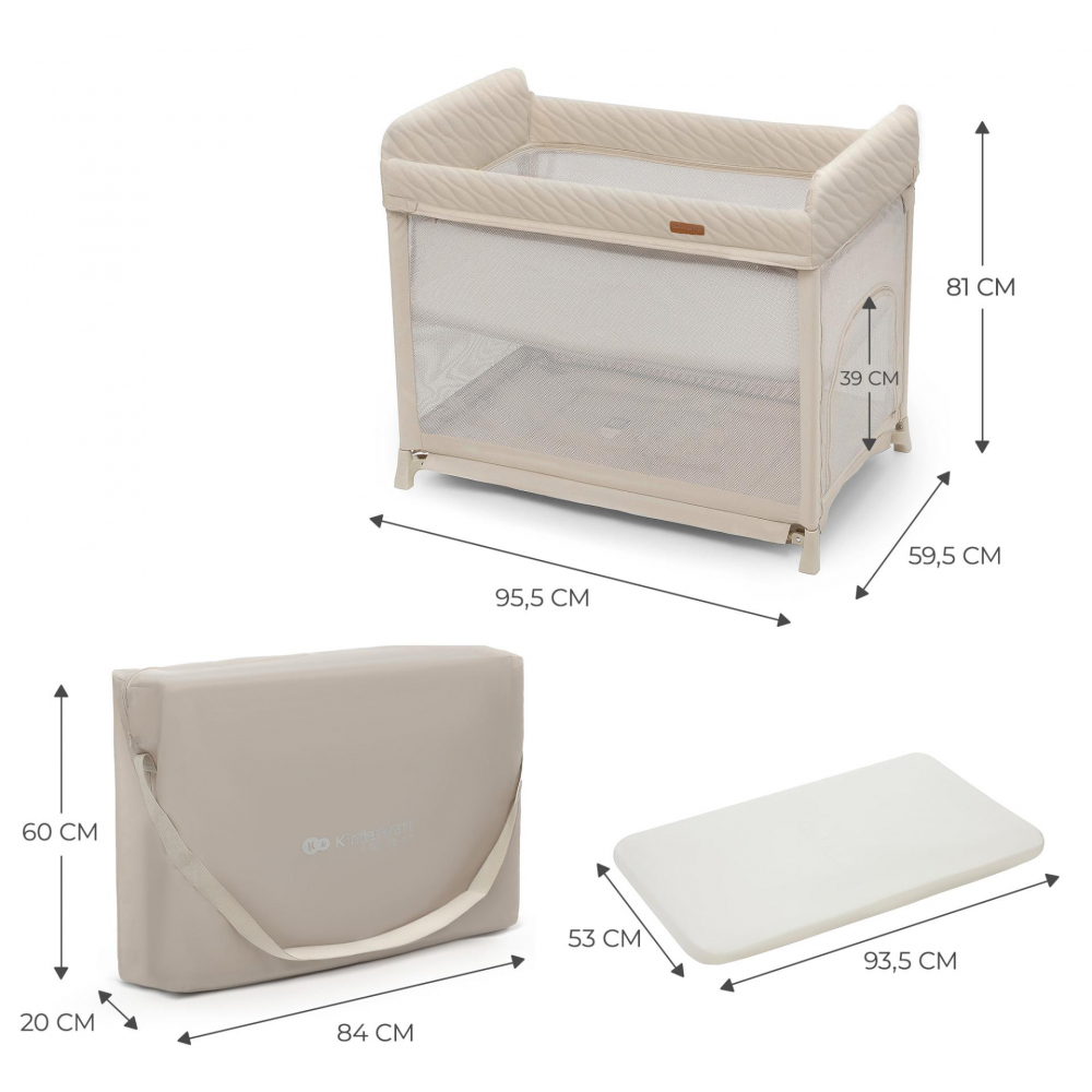 Patut pliabil Kinderkraft Moon Dream Beige, echipat cu o saltea sigura, partile laterale din plasa, geanta inclusa - 1 | YEO