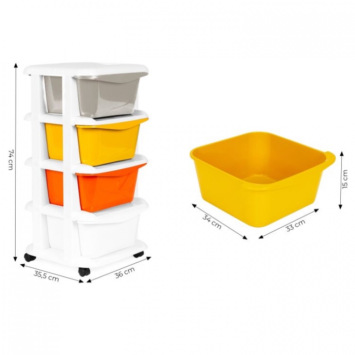 Raft pe roti cu 4 compartimente pentru depozitarea jucariilor ModernHome multicolor - 4