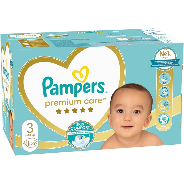 Scutece Pampers Premium Care Mega Box Marimea 3, 6-10 kg, 120 buc