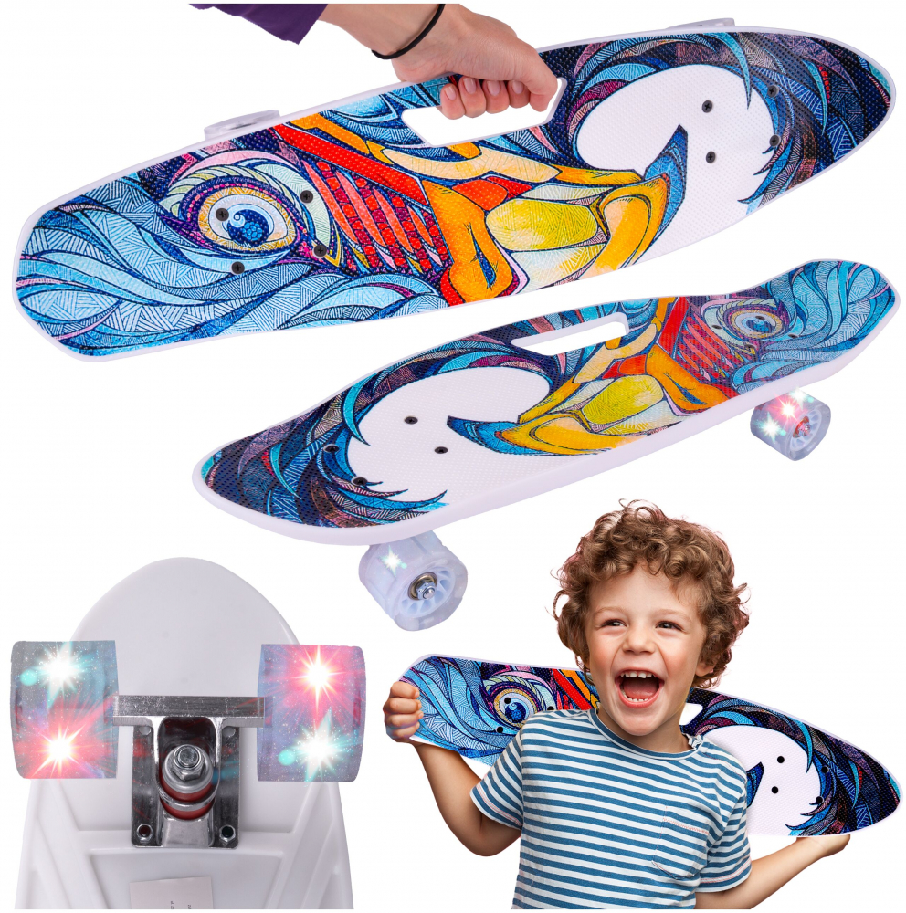 Skateboard pentru copii cu roti LED luminoase si maner