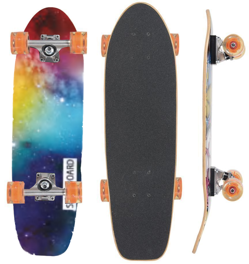 Skateboard cu platforma antiderapanta si roti luminoase LED 71x20 cm multicolor