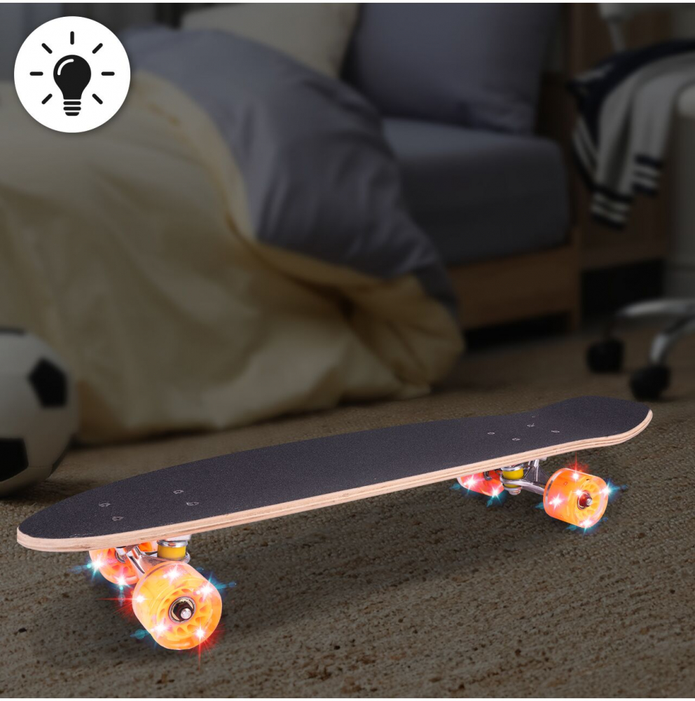 Skateboard cu platforma antiderapanta si roti luminoase LED 71x20 cm multicolor - 3 | YEO