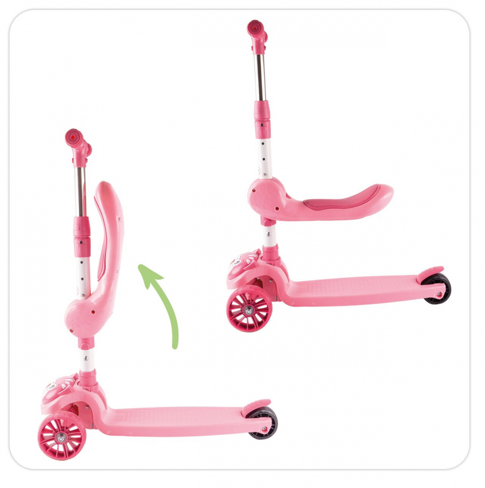 Trotineta 2 in 1, pliabila, cu scaun, roti luminoase LED, ghidon reglabil si platforma antiderapanta, Pink Kitty - 6