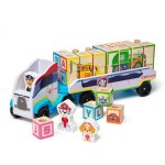 Camion cu remorca, 28 cuburi din lemn cu litere si 3 figurine Paw Patrol Patrula Catelusilor