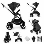 Carucior reversibil cu pliere compacta spatar si viziera reglabile Kidnort Isbjorn Black pana la 22 kg, roti cu suspensii, accesorii incluse, suport pentru pahar