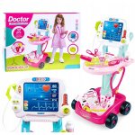Set cabinet medical Matadi Little Doctor Pink cu panou EKG sunete si lumini, 17 accesorii medicale incluse,roti pentru mutare usoara