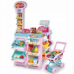 Supermarket cu sunete si lumini ,casa de marcat,cantar,carucior si accesorii Shopping Market Pink