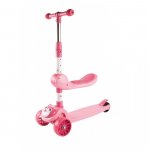 Trotineta 2 in 1, pliabila, cu scaun, roti luminoase LED, ghidon reglabil si platforma antiderapanta, Pink Kitty