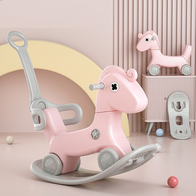 Balansoar 3 in 1 transformabil in vehicul fara pedale cu maner parental detasabil,roti EVA,spatar si baza detasabile Nichiduta Garden Rocking Horse Pink