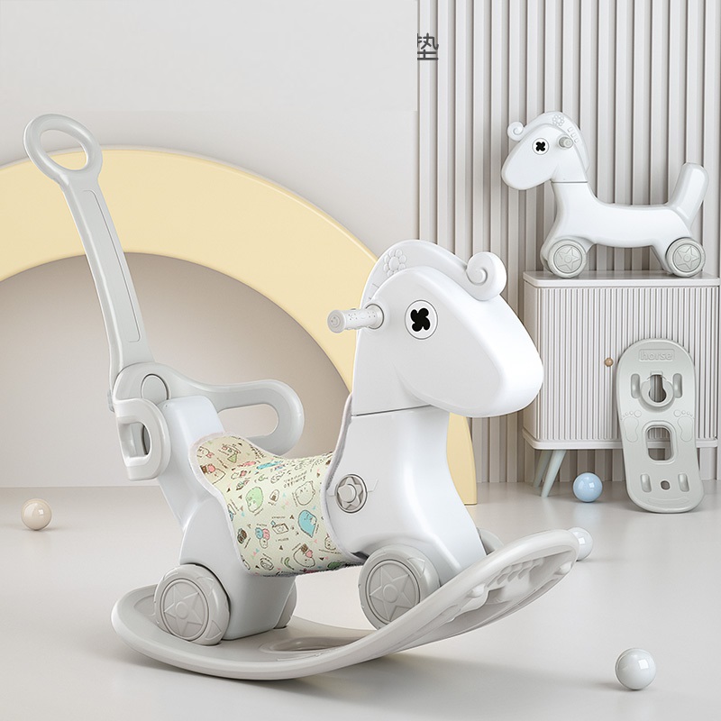 Balansoar 3 in 1 cu maner parental si pernuta Nichiduta Rocking Horse White