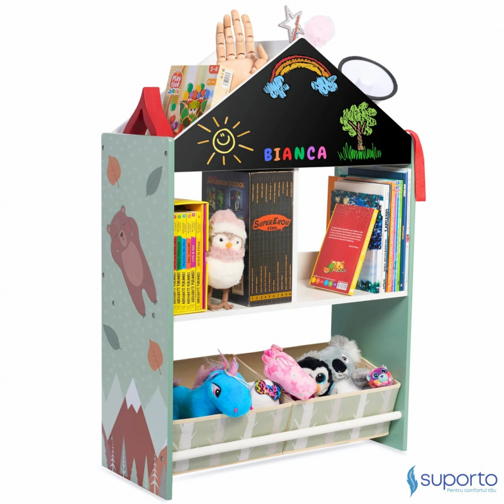 Biblioteca copii Suporto Organizator tip casuta cu raft pentru carti din lemn MDF verde - 6