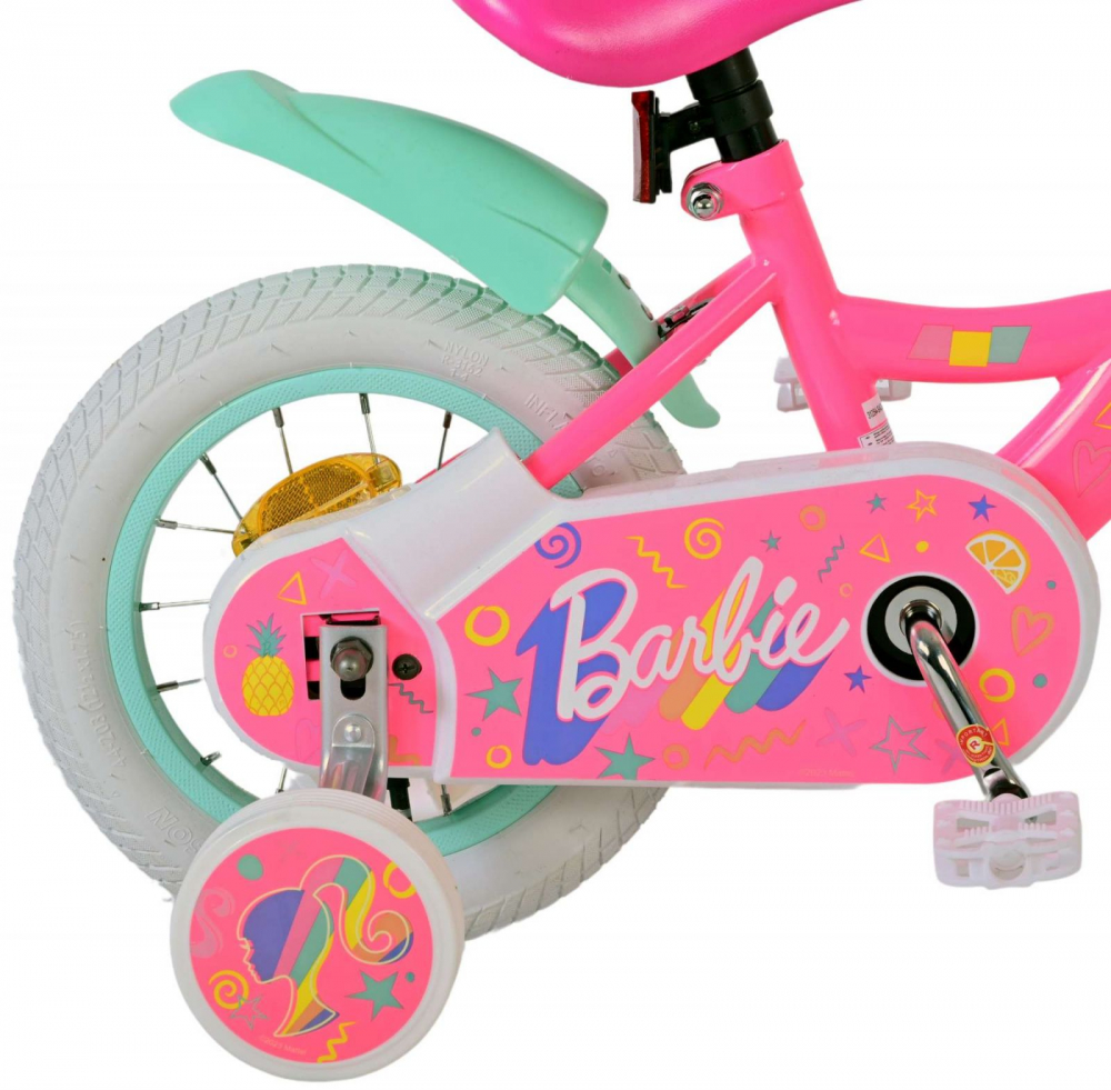 Bicicleta EL Barbie 12 inch, roti din cauciuc gonflabile, roti ajutatoare, scaun si ghidon ajustabile