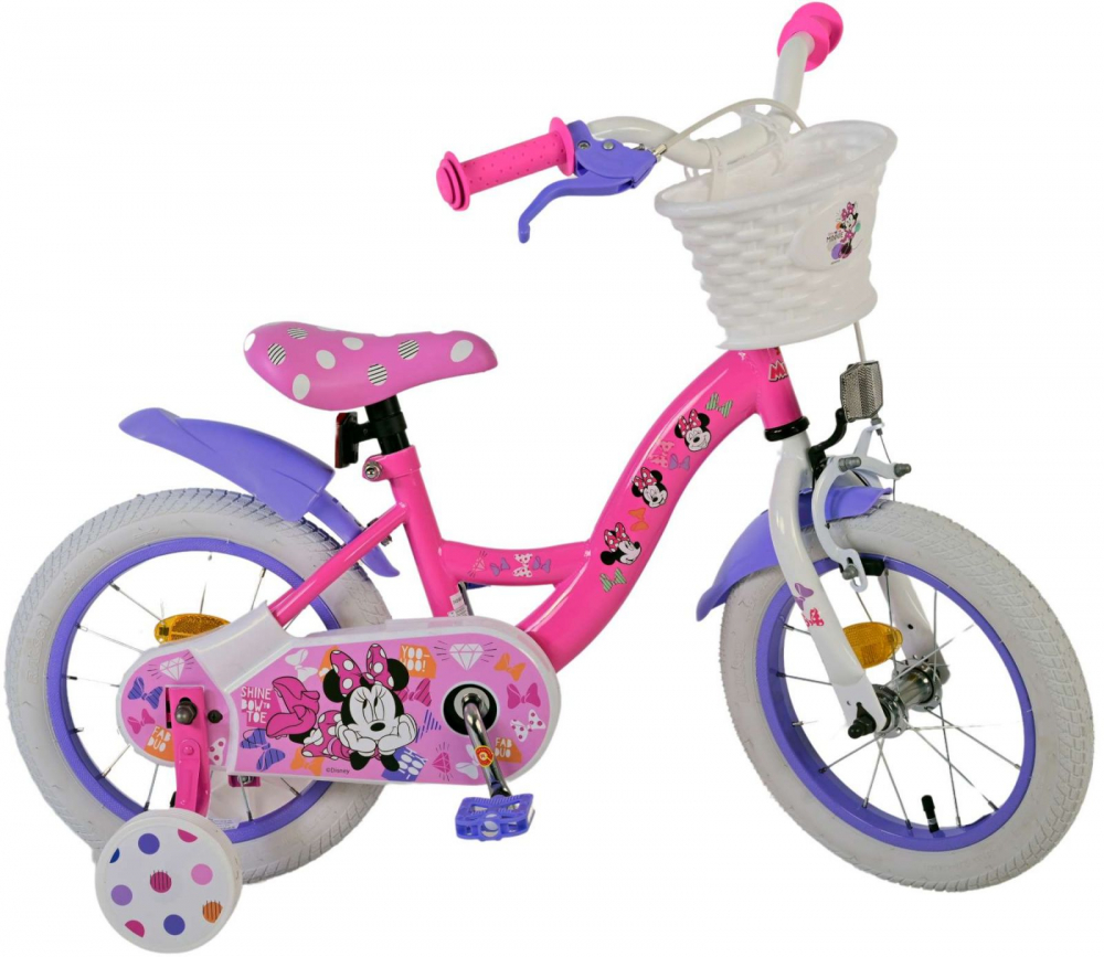 Bicicleta EL Minnie Mouse 14 inch Cutest Ever ND, roti din cauciuc gonflabile, roti ajutatoare, scaun si ghidon ajustabile