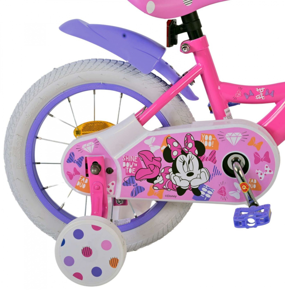 Bicicleta EL Minnie Mouse 14 inch Cutest Ever ND, roti din cauciuc gonflabile, roti ajutatoare, scaun si ghidon ajustabile