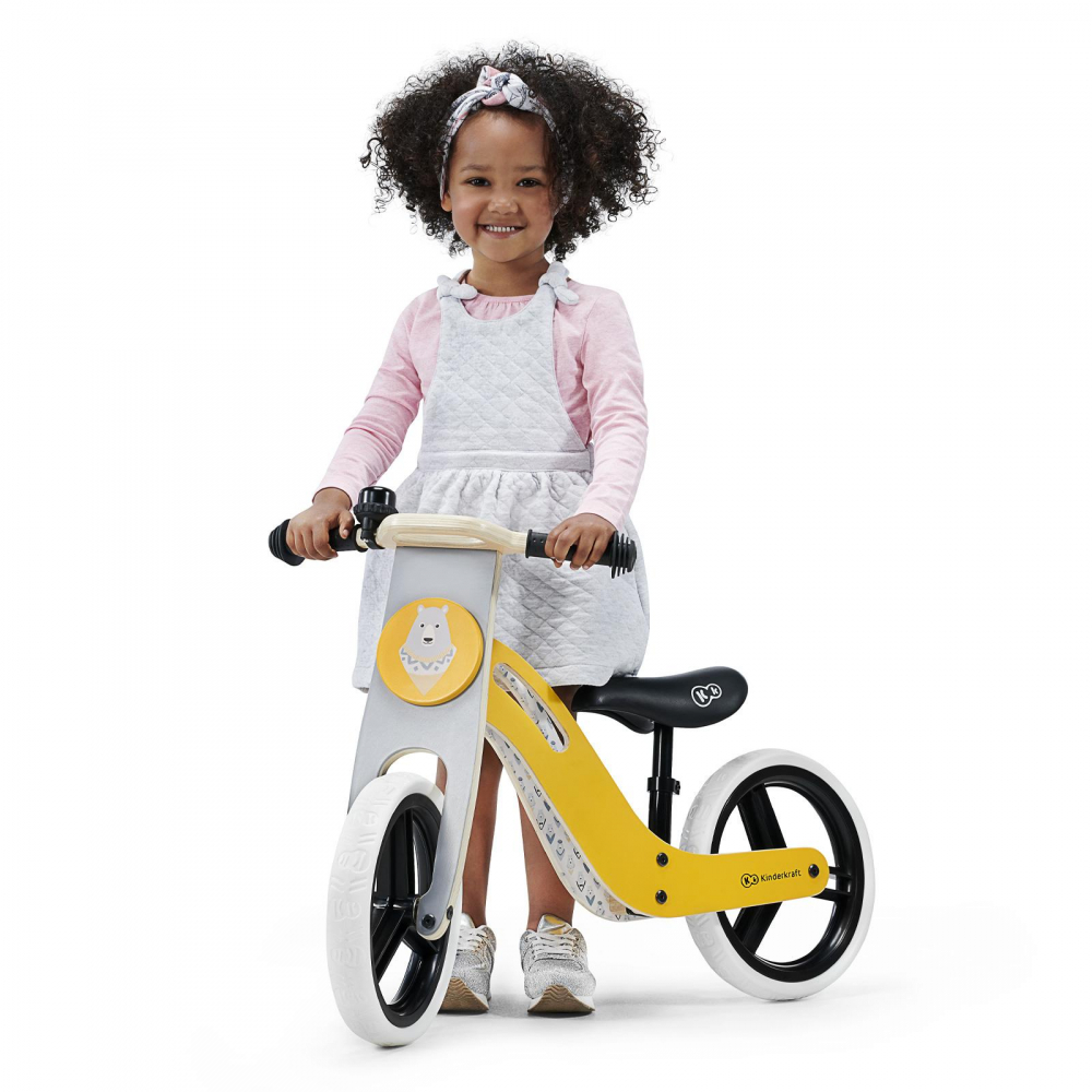 Bicicleta de echilibru din lemn Kinderkraft Uniq Honey cu scaun moale reglabil, roti din spuma EVA, maner pentru transport, pana la 35 kg - 1 | YEO