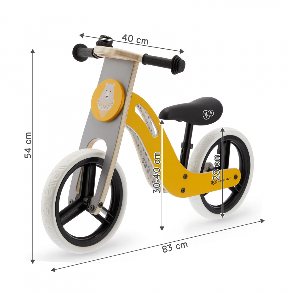 Bicicleta de echilibru din lemn Kinderkraft Uniq Honey cu scaun moale reglabil, roti din spuma EVA, maner pentru transport, pana la 35 kg - 3 | YEO