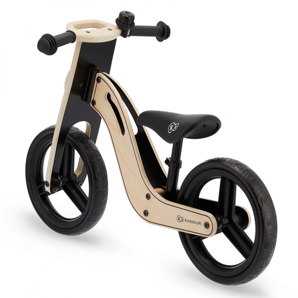 Bicicleta de echilibru din lemn Kinderkraft Uniq Natural cu scaun moale reglabil, roti din spuma EVA, maner pentru transport, pana la 35 kg