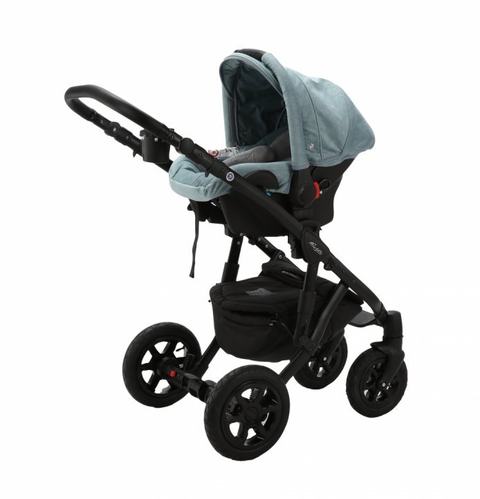 Carucior 3 in 1 Adamex Barletta FL4 Flowers Collection aquamarine cu scaun auto iSize, landou cu suport de cap reglabil pe inaltime, parte sport reglabila pana la orizontala, suspensii