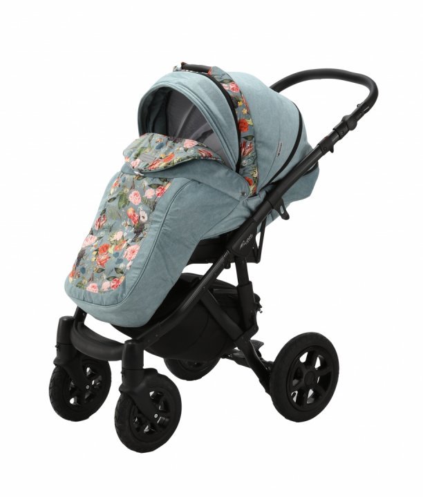 Carucior 3 in 1 Adamex Barletta FL4 Flowers Collection aquamarine cu scaun auto iSize, landou cu suport de cap reglabil pe inaltime, parte sport reglabila pana la orizontala, suspensii - 2 | YEO