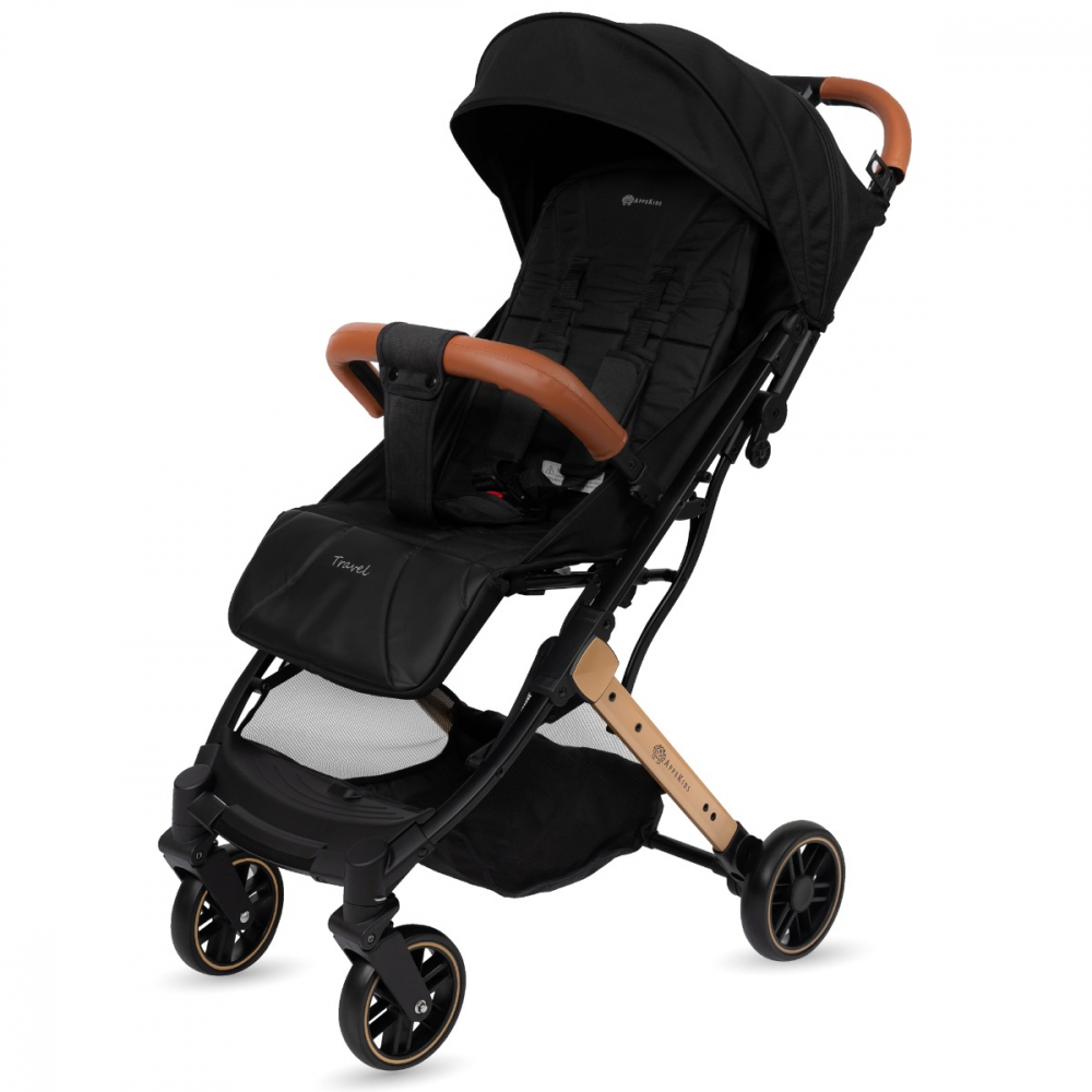 Carucior sport AppeKids Travel Black ultracompact, tip troller, suspensii, spatar reglabil, suport picioare ajustabil, bara frontala detasabila - 5