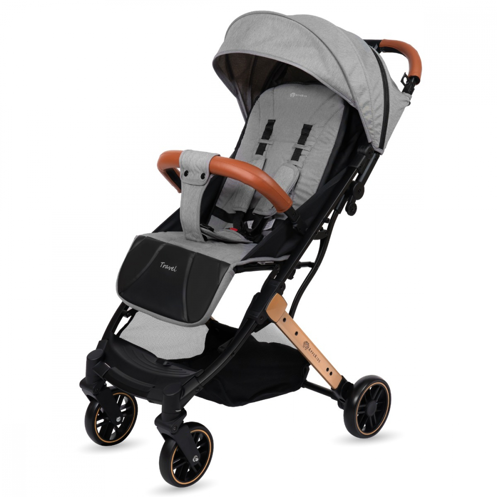 Carucior sport AppeKids Travel Grey ultracompact, tip troller, suspensii, spatar reglabil, suport picioare ajustabil, bara frontala detasabila - 5