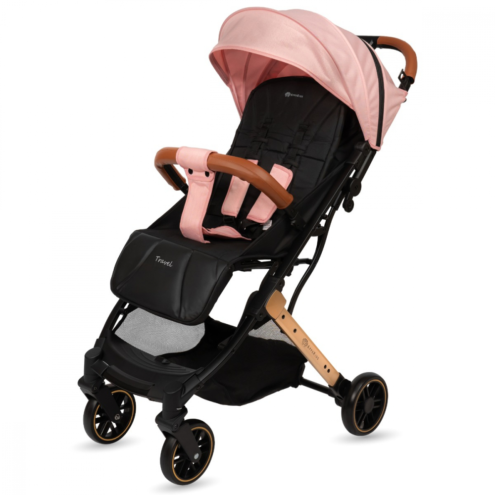 Carucior sport AppeKids Travel Pink ultracompact, tip troller, suspensii, spatar reglabil, suport picioare ajustabil, bara frontala detasabila - 5