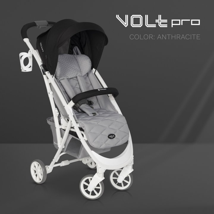 Carucior cu spatar reglabil Euro-Cart omologat pana la 22kg Volt Olt Pro Anthracite, extrem de mic la pliere, cadru de aluminiu, roti cu suspensii, spatar reglabil in 3 pozitii, accesorii incluse