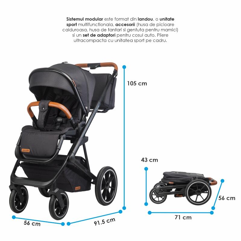 Carucior modular 2in1 Coccolle Nessia Diamond black + Balansoar bebelusi Coccolle Velio Butternut cadou - 4