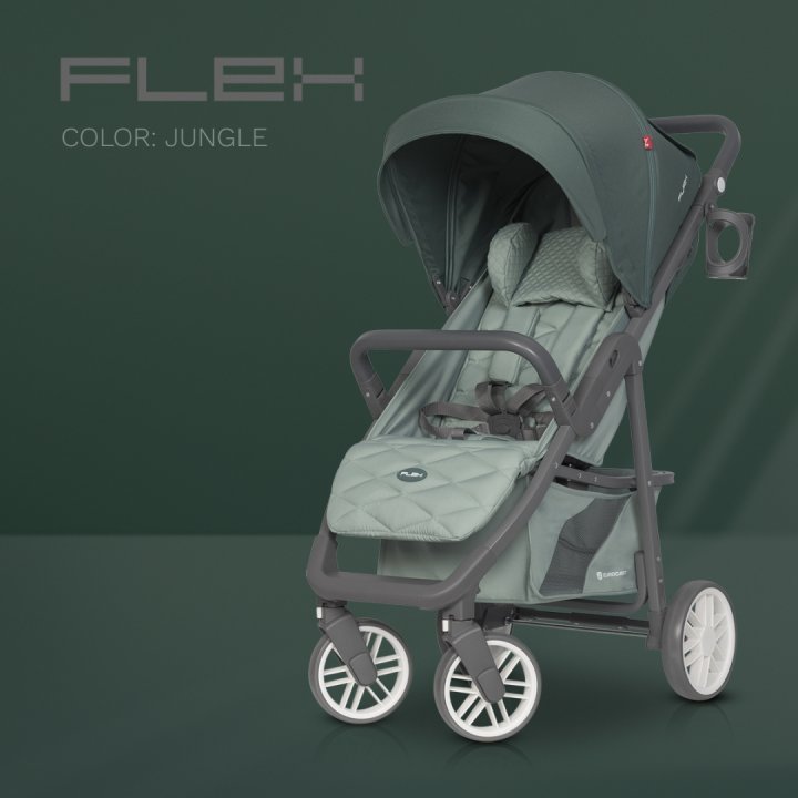 Carucior nou nascut Euro-Cart Flex omologat pana la 22kg Jungle cu spatar reglabil in 3 pozitii, cadru din aluminiu, roti cu suspensii si accesorii incluse - 7