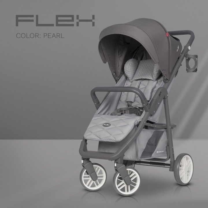 Carucior nou nascut Euro-Cart Flex omologat pana la 22kg Pearl cu spatar reglabil in 3 pozitii, cadru din aluminiu, roti cu suspensii si accesorii incluse - 1 | YEO