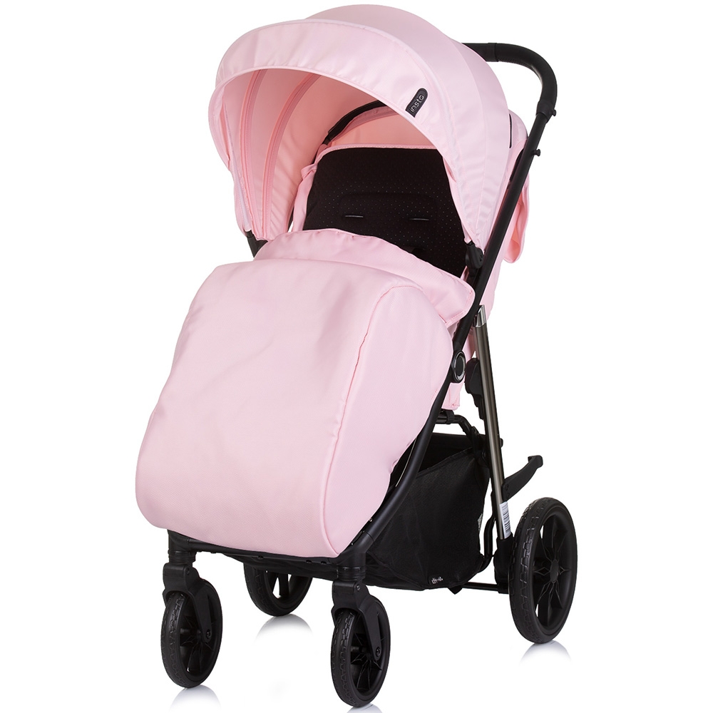 Carucior sport Chipolino Insta pink marshmallow cu husa de picioare, suspensii, cadru din aluminiu, bara de protectie detasabila, greutate admisa 22 kg