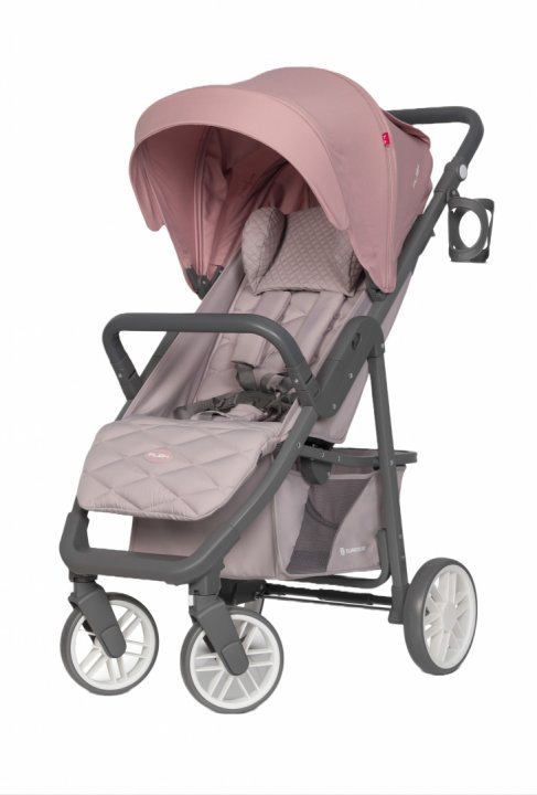 Carucior sport Euro-Cart Flex Powder pink, cadru de aluminiu, roti cu suspensii, spatar reglabil in 3 pozitii, suport pentru biberon, accesorii incluse